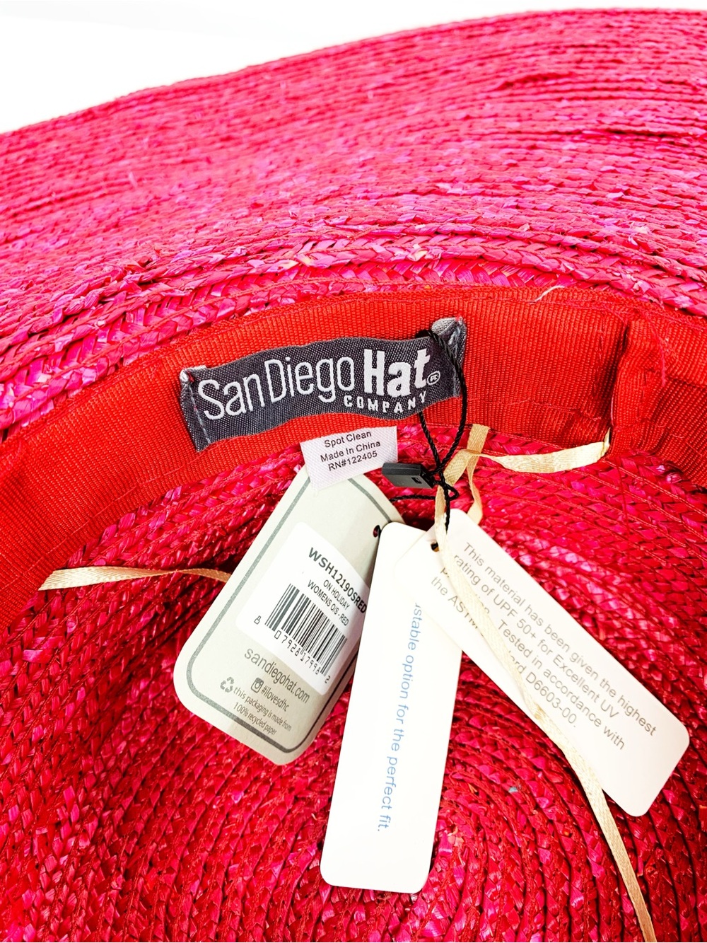 On Holiday Oversized Wide Brim Straw Sun Hat - Red - Picture 14 of 16